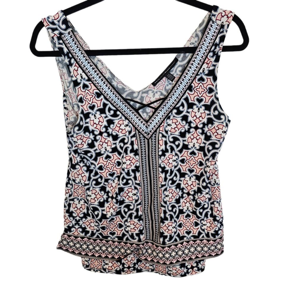 White House Black Market Top Dressy Top Women XS Pink Black Floral Blouse Women
